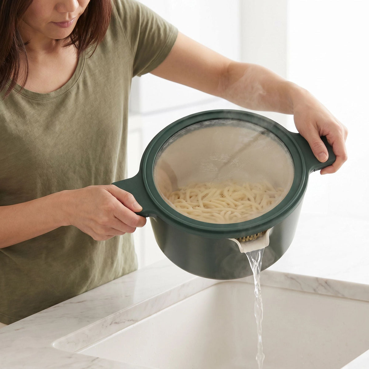 Neat 5-Piece Nesting Ceramic Nonstick Cookware Set with Strainer Lids – view 2