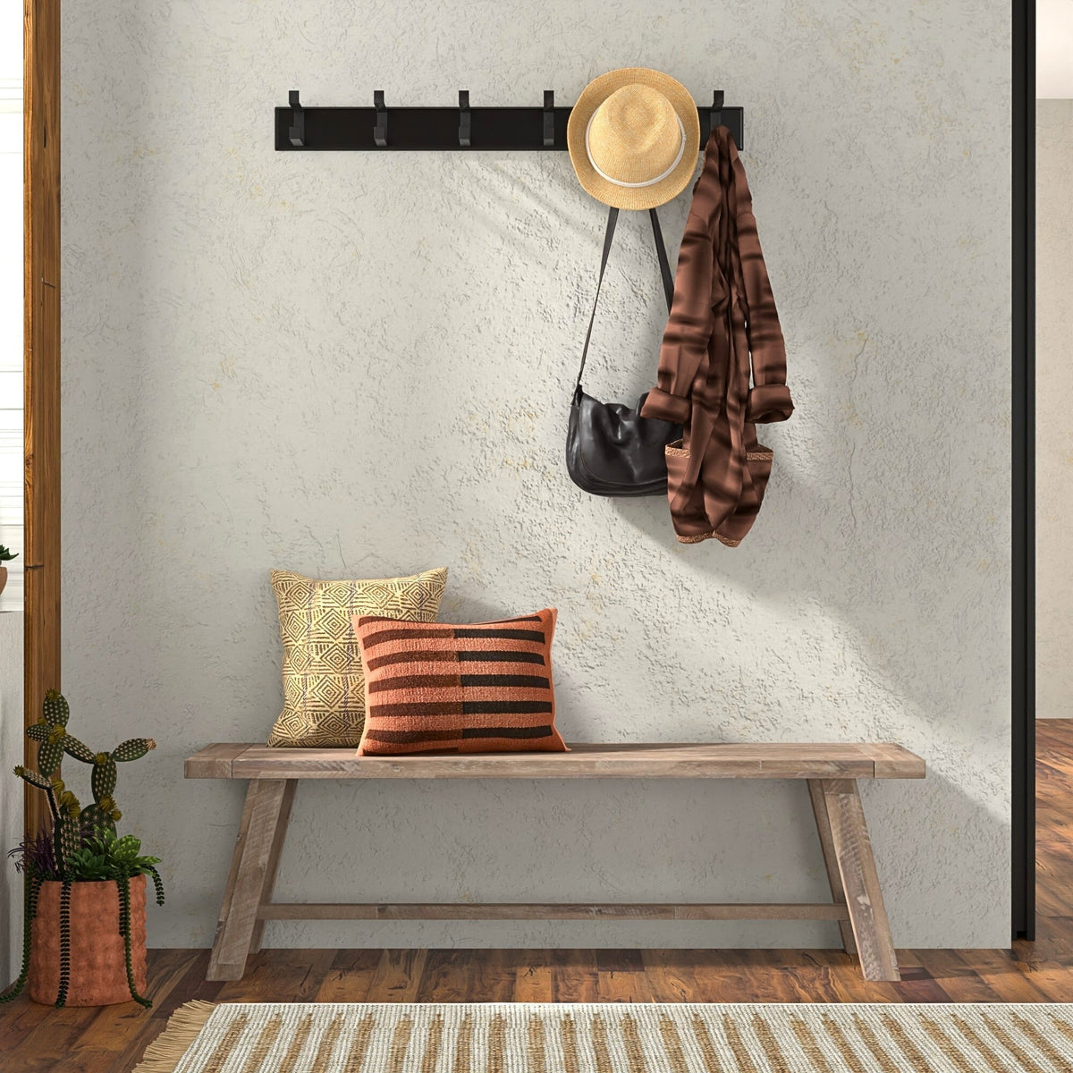 Solid Acacia Wood Newberry Bench, Weathered Natural