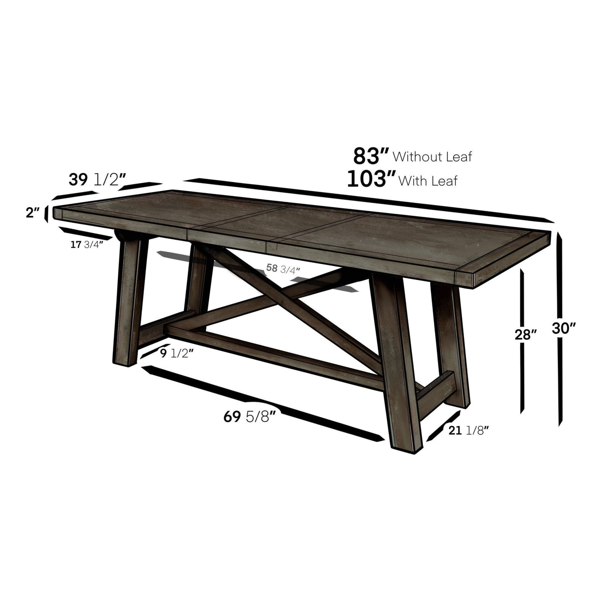 Newberry Extendable Acacia Rectangular Dining Table, Salvaged Grey – view 4