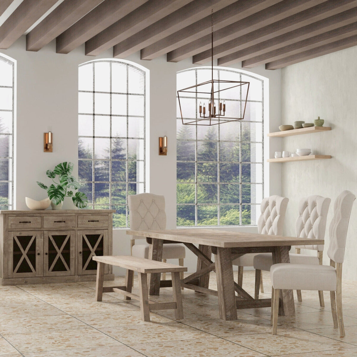 Solid Acacia Wood Rectangular Dining Table with Extension Leaf