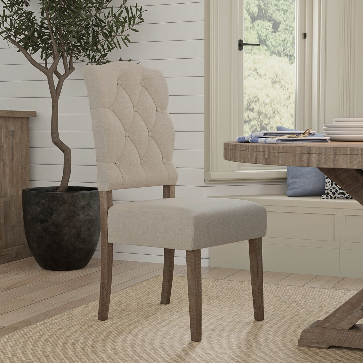 Acacia Wood Newberry Side Chairs, Weathered Natural Finish