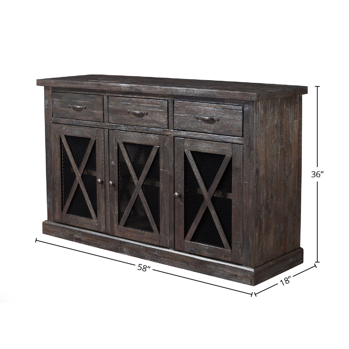 Newberry Solid Acacia Sideboard with Wine Rack, Salvaged Grey – view 6