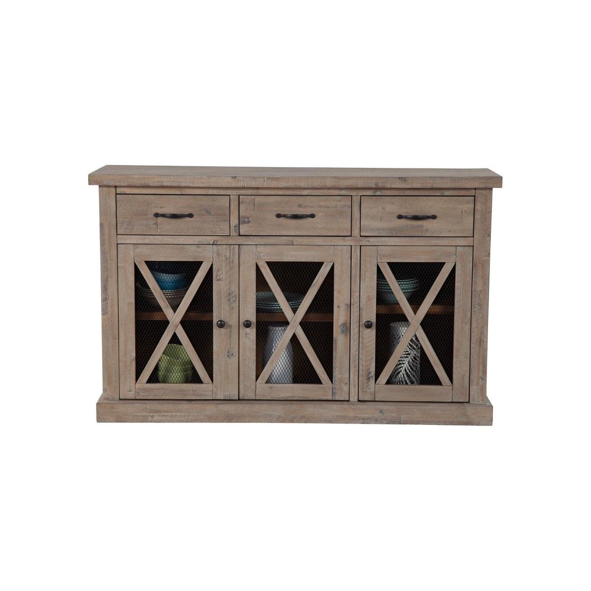 Newberry Solid Acacia Sideboard with Wine Rack, Weathered Natural – view 3