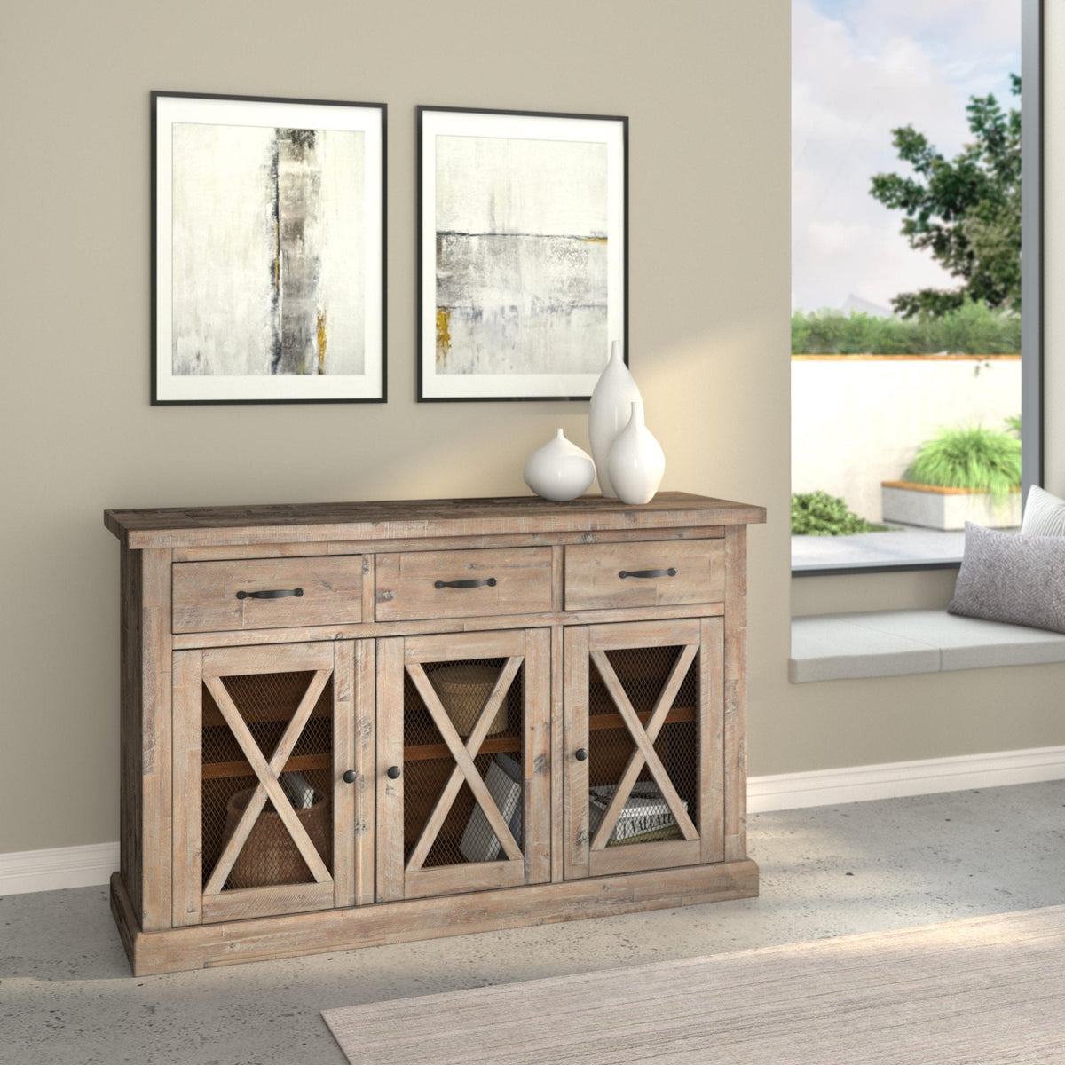 Acacia Wood Newberry Sideboard, Weathered Natural