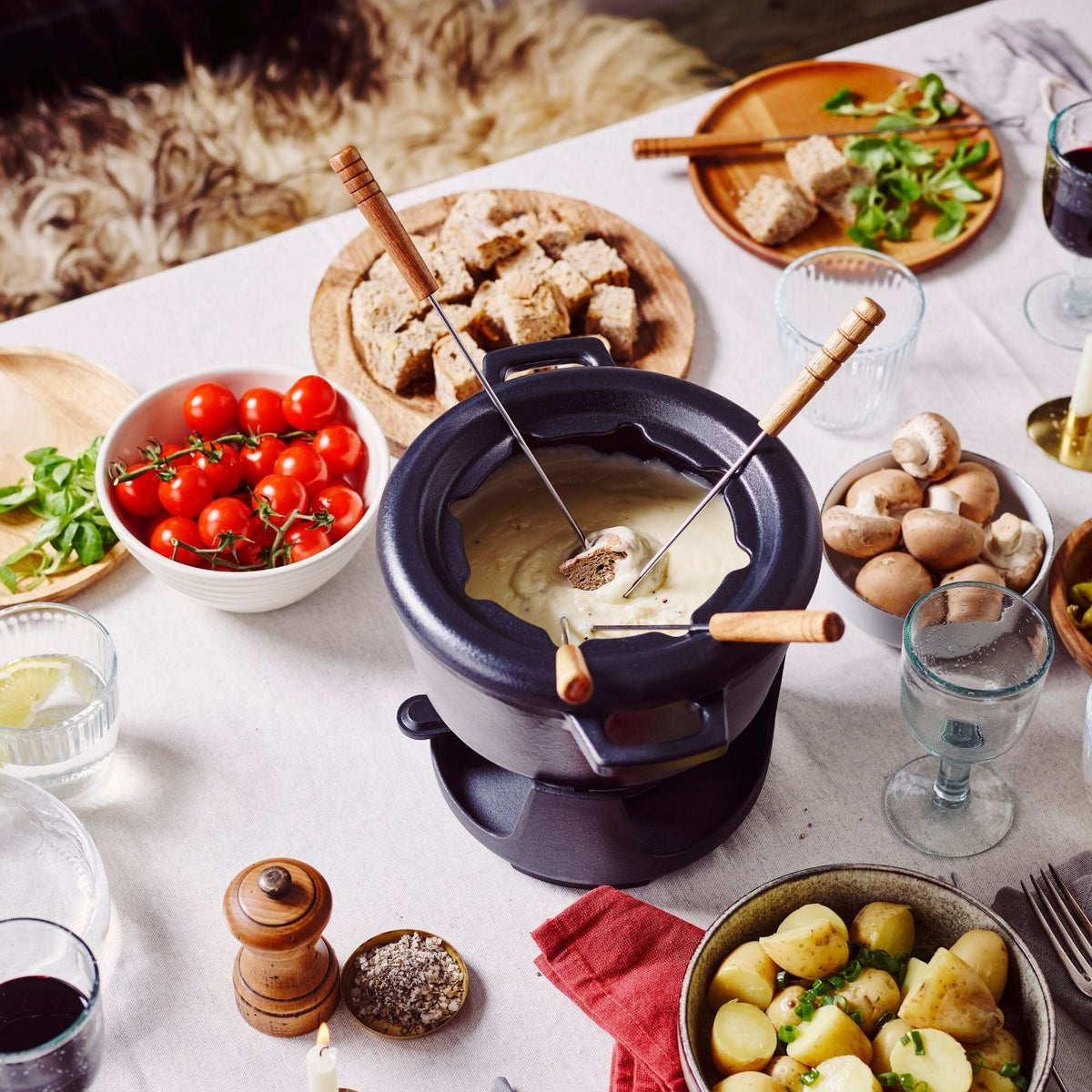 8-Piece Enameled Cast Iron Fondue Set with Burner and Forks – view 2