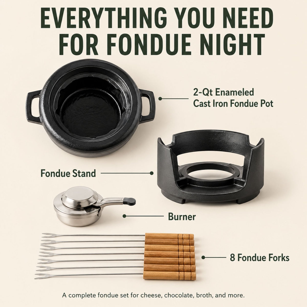 8-Piece Enameled Cast Iron Fondue Set with Burner and Forks – view 5