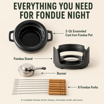 8-Piece Enameled Cast Iron Fondue Set with Burner and Forks – view 5