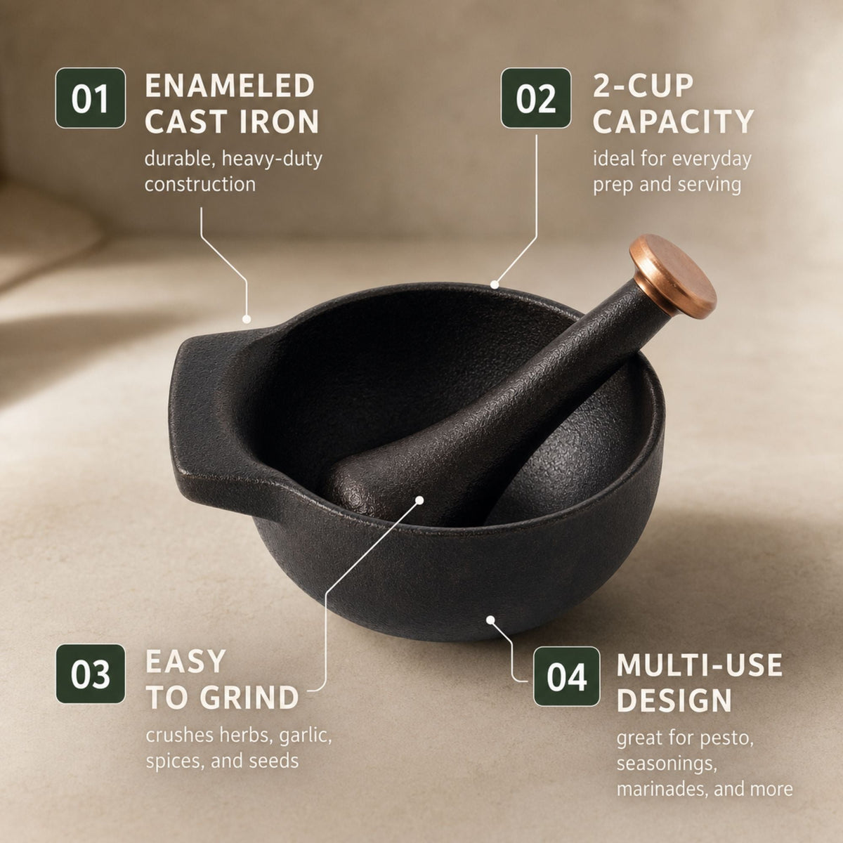 Enameled Cast Iron Mortar and Pestle Set, 2-Cup – view 3