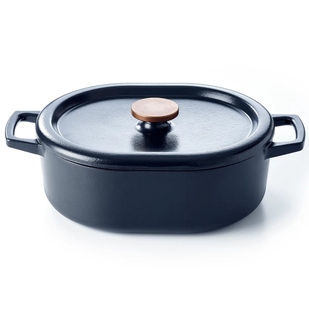 6-quart enameled cast iron oval Dutch oven with lid holding a braised roast on a dining table