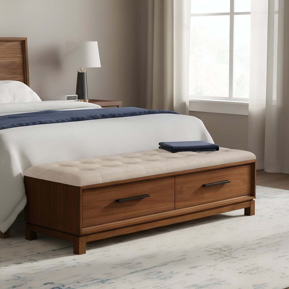 Nova Storage Bench with Bronze Hardware Drawers