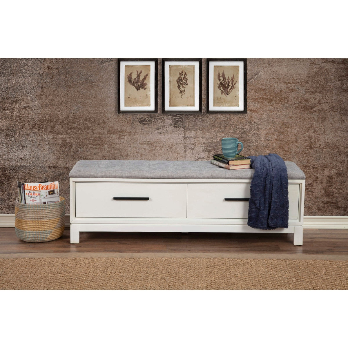 Nova Storage Bench with Two Drawers and Bronze Hardware – view 18