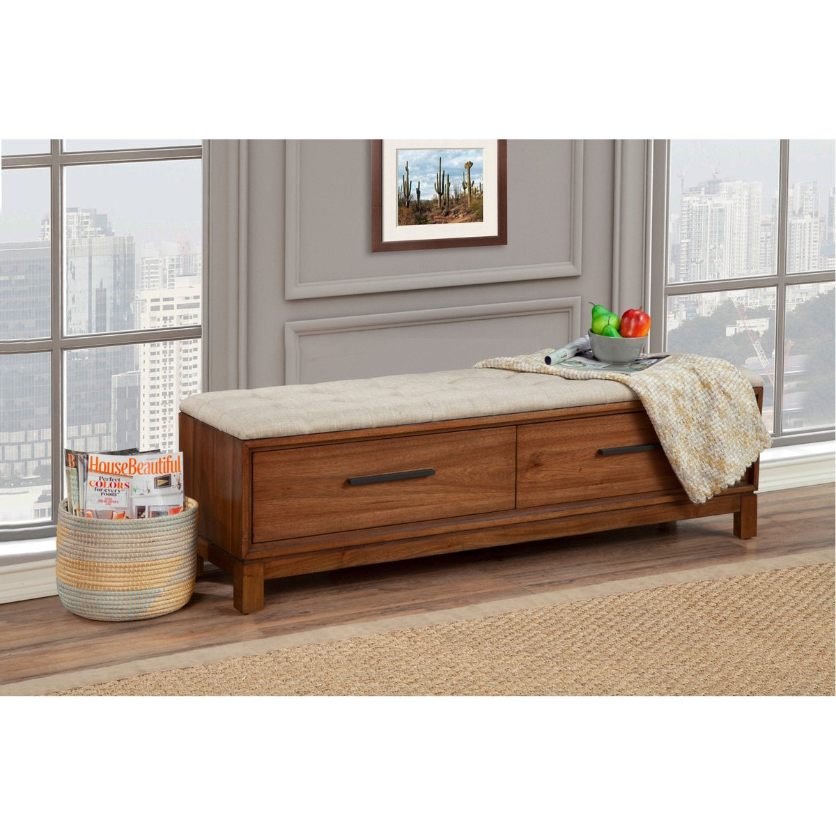 Nova Storage Bench with Two Drawers and Bronze Hardware – view 2