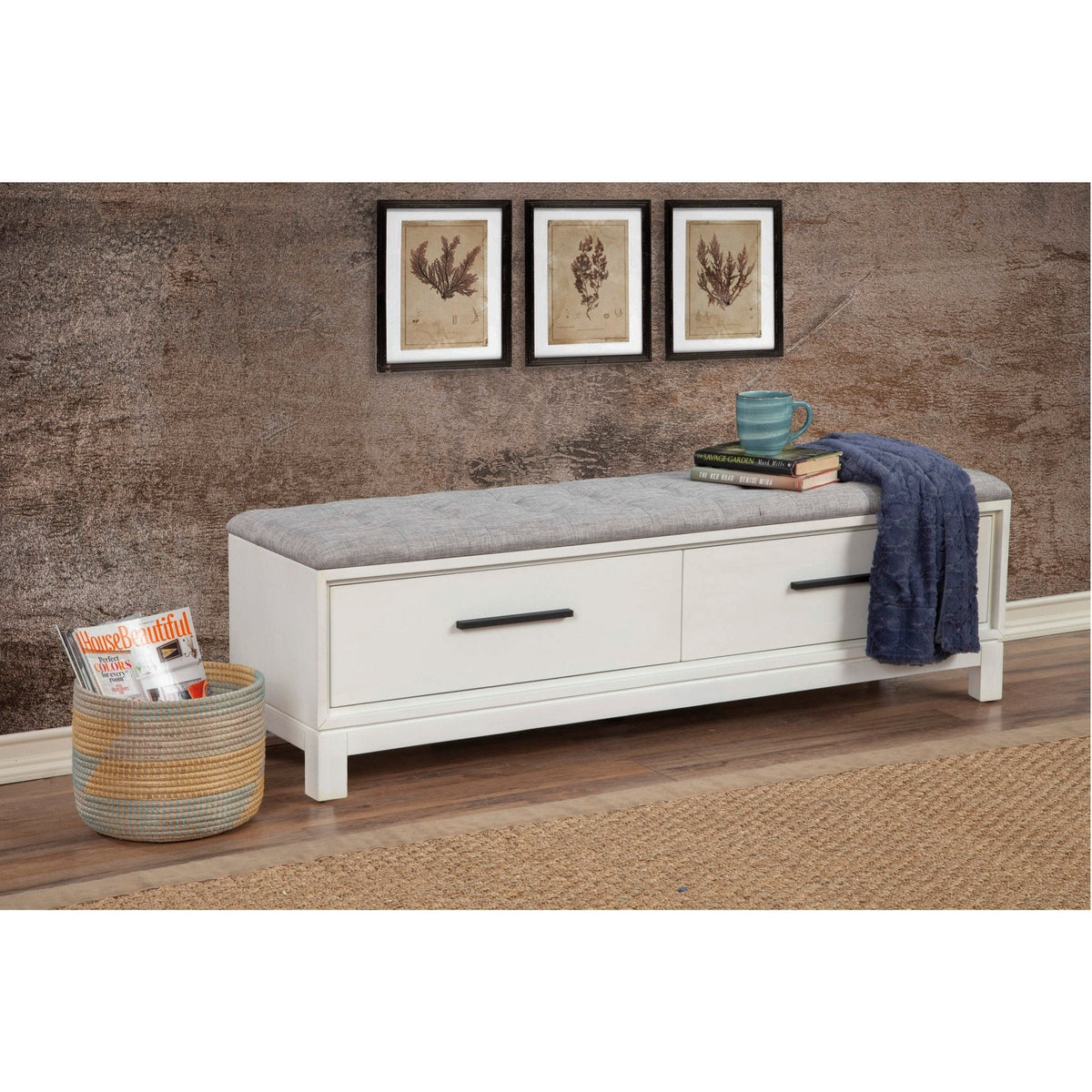 Nova Storage Bench with Two Drawers and Bronze Hardware – view 17