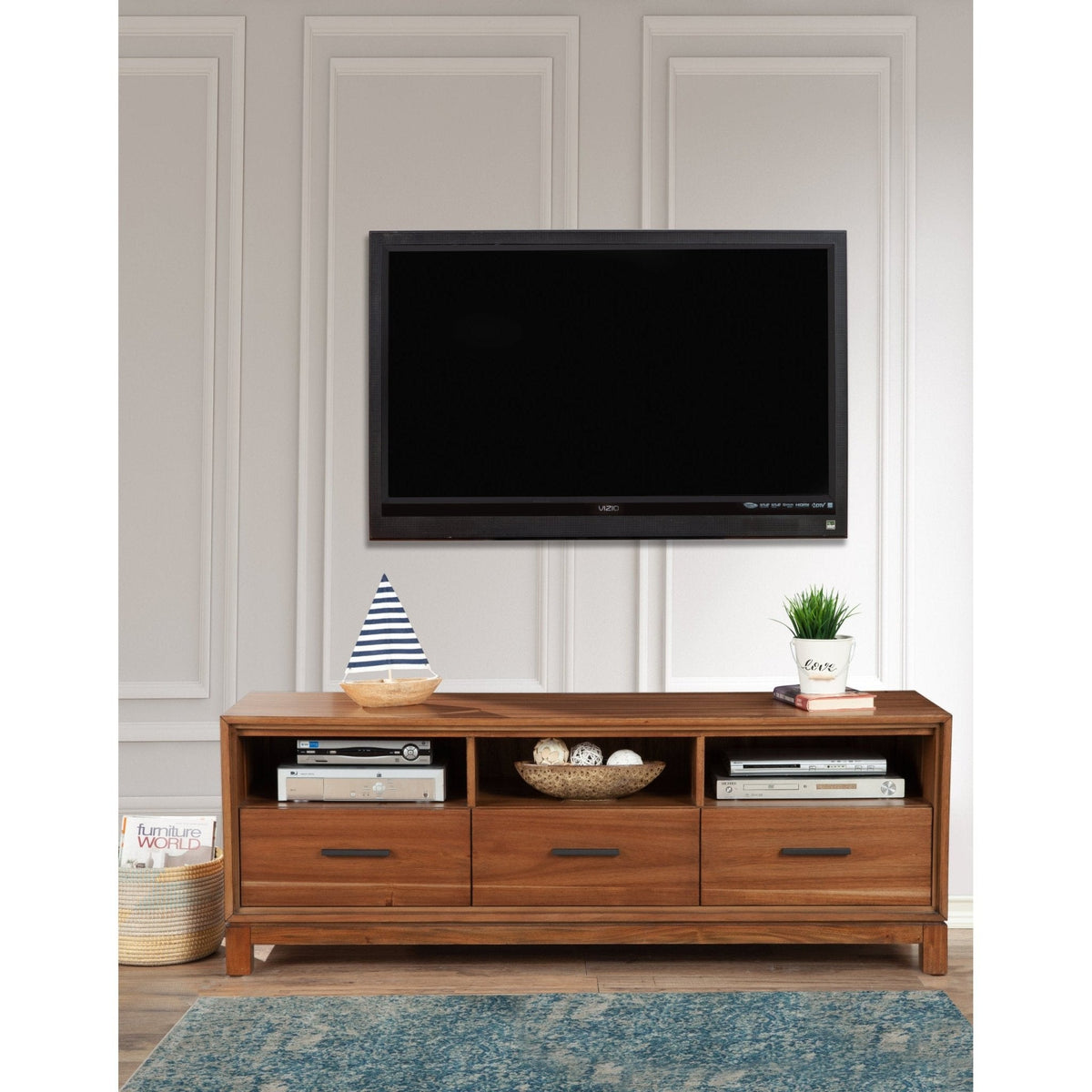 Nova TV Console with Felt-Lined Dovetail Drawers and Bronze Hardware – view 10