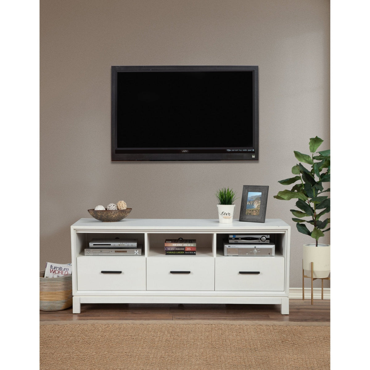 Nova TV Console with Felt-Lined Dovetail Drawers and Bronze Hardware – view 7