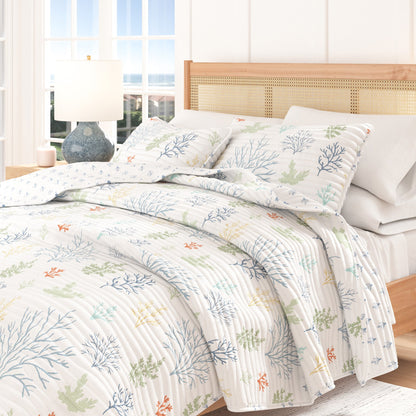 Maldives Pastel Coral Seashell Coastal Microfiber Quilt – view 6