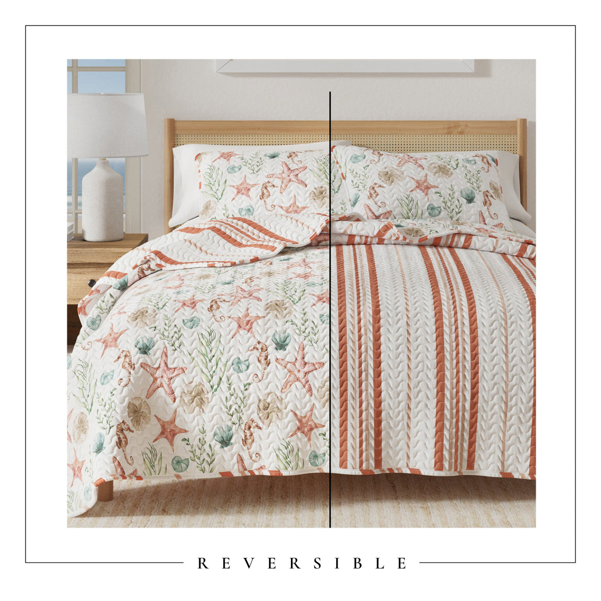 Castaway Seahorse and Shells Reversible Coastal Quilt Set – view 4