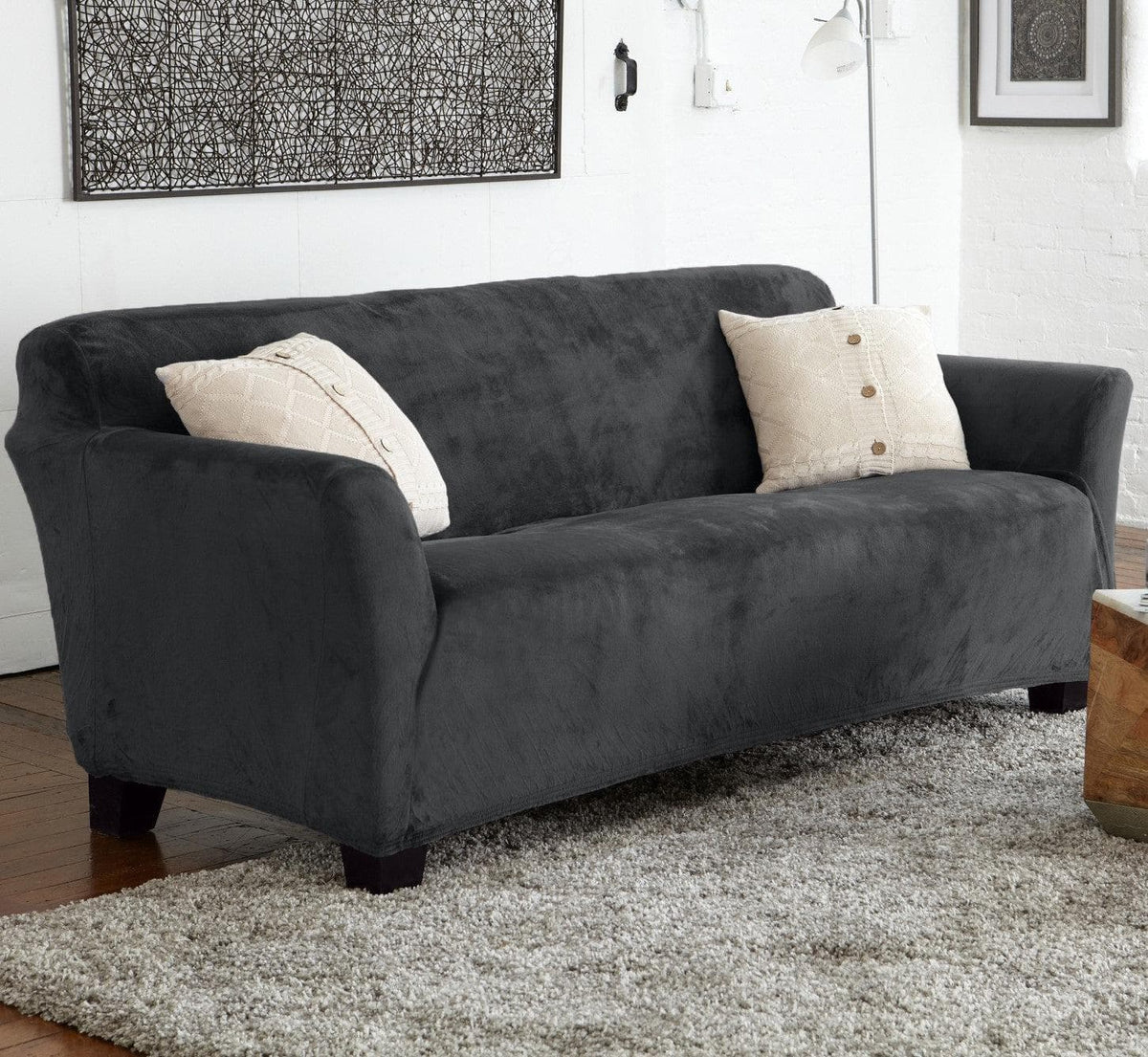 Velvet Stretch Slipcover – Gale Collection Form-Fit Sofa Cover – view 173