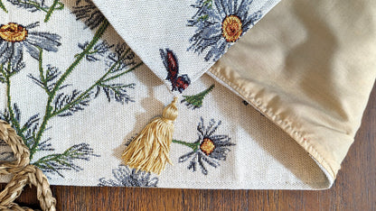 Yellow Daisies and Ladybugs Ivory Woven Tapestry Table Runner – view 4