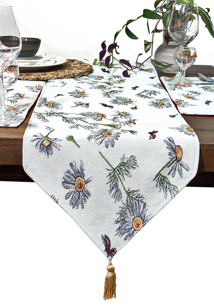 Yellow Daisies and Ladybugs Ivory Woven Tapestry Table Runner – view 2