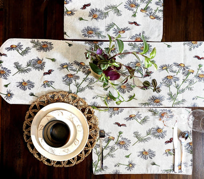 Yellow Daisies and Ladybugs Ivory Woven Tapestry Table Runner – view 3