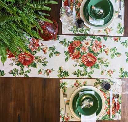 Sweet Roses Vintage Ivory Woven Floral Tapestry Table Runner – view 4