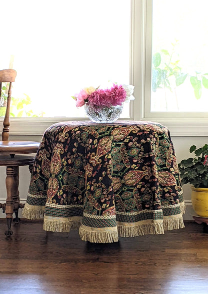 Elegant Black Ornate Paisley Woven Tapestry Tablecloth – view 10