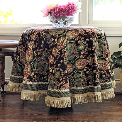 Elegant Black Ornate Paisley Woven Tapestry Tablecloth – view 3