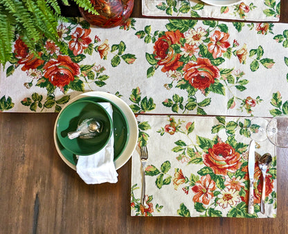 Sweet Roses Vintage Ivory Woven Floral Tapestry Table Runner – view 3