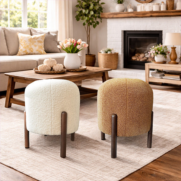 Plush Boucle Drum Ottoman, Choose Your Color