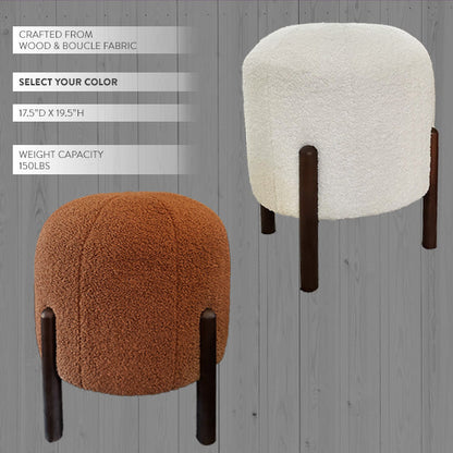 19-Inch Plush Boucle Drum Ottoman in White or Mocha – view 3