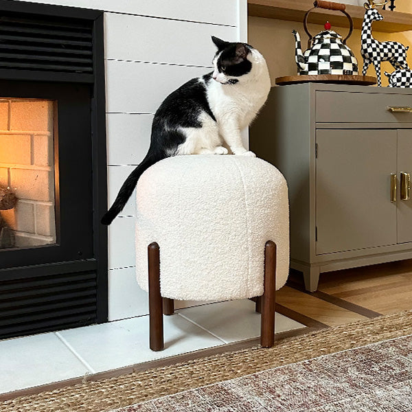 19-Inch Plush Boucle Drum Ottoman in White or Mocha – view 6
