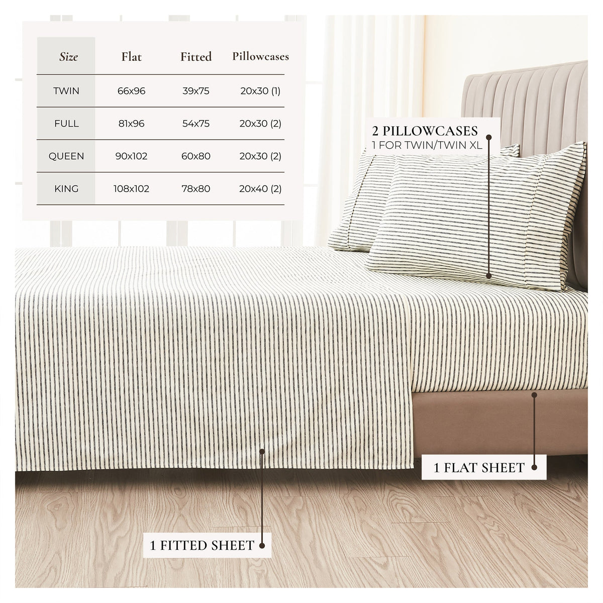 Brushed Microfiber Striped Sheet Set – Evette Collection – view 33