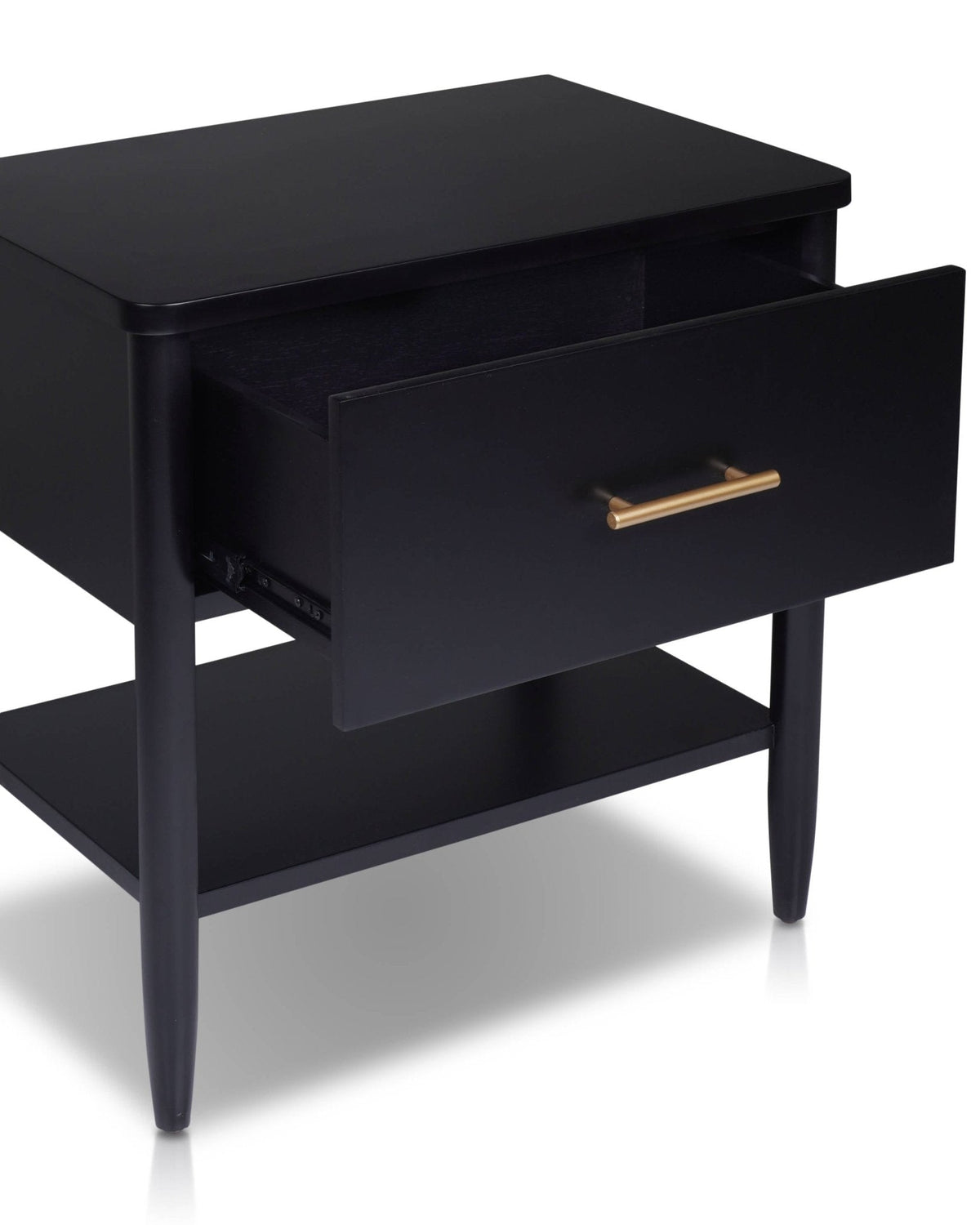 Paola Black Nightstand with Soft-Close Drawer and Fixed Shelf – view 5