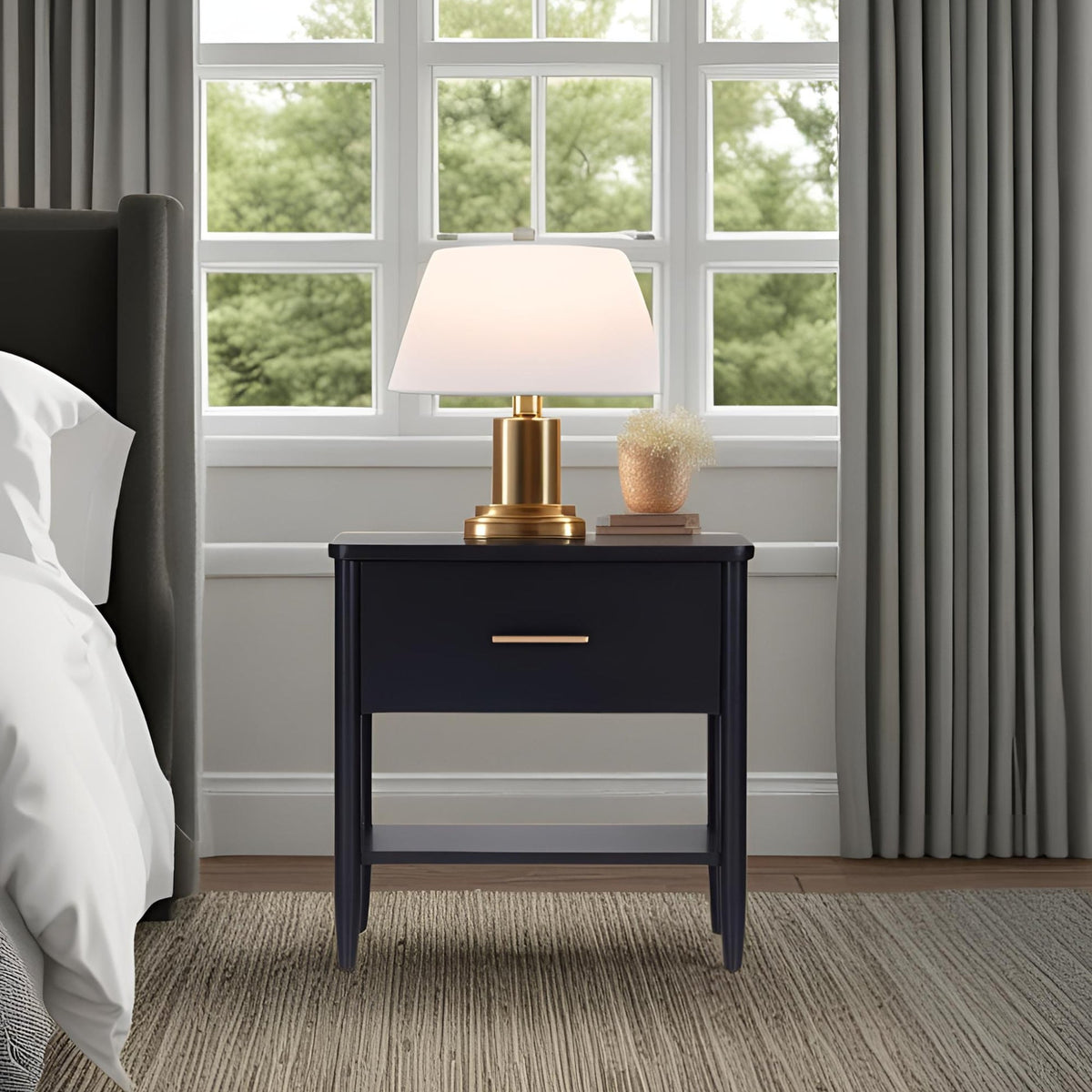 Black Paola Nightstand With Fixed Shelf
