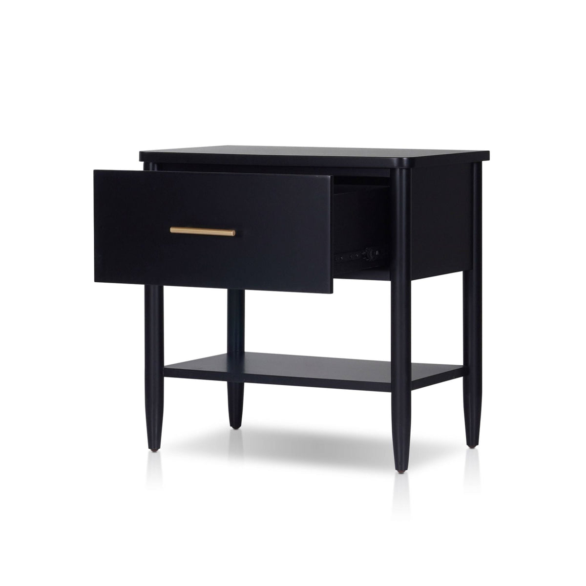 Paola Black Nightstand with Soft-Close Drawer and Fixed Shelf – view 4