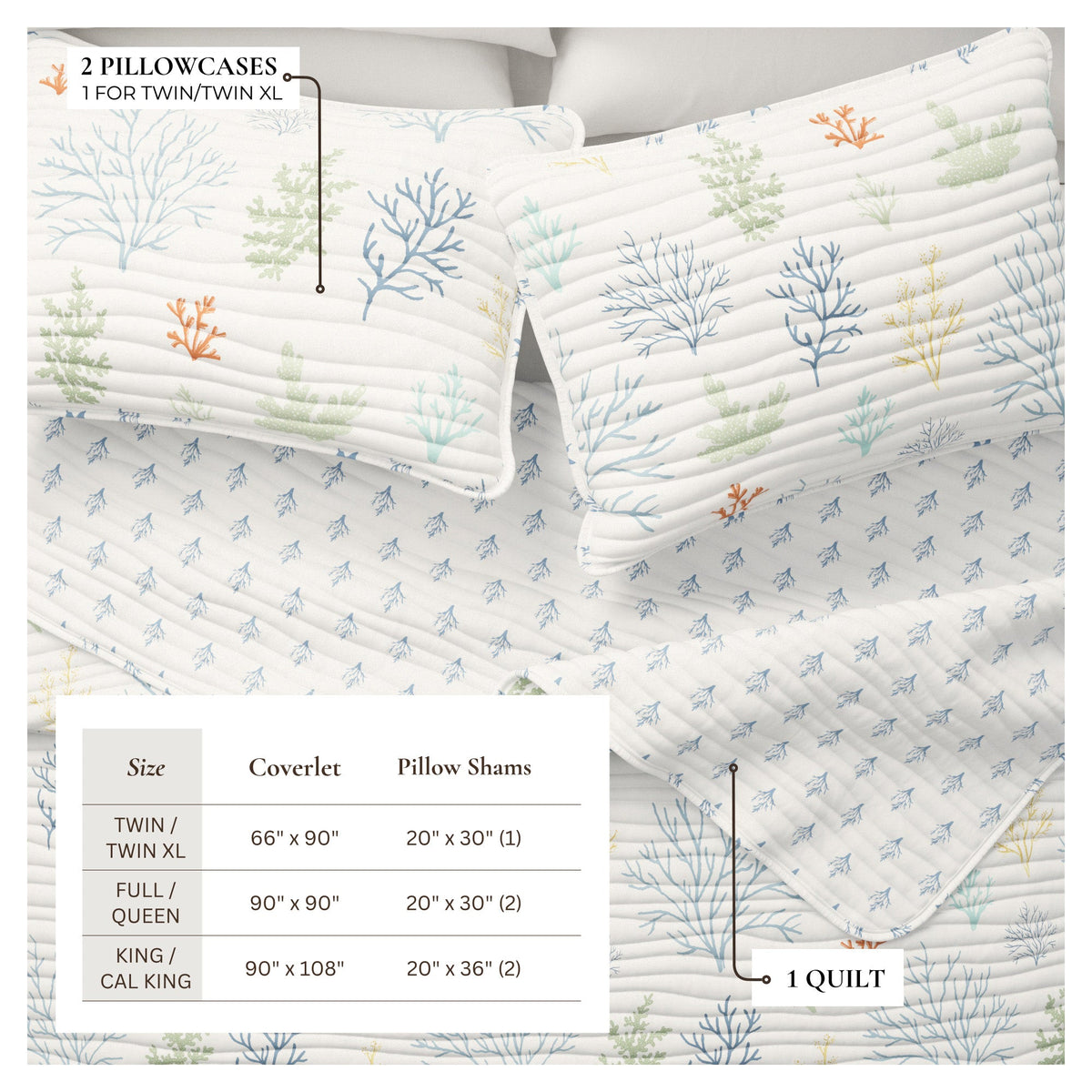 Maldives Pastel Coral Seashell Coastal Microfiber Quilt – view 3