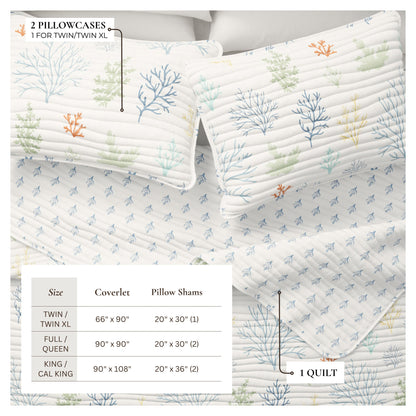 Maldives Pastel Coral Seashell Coastal Microfiber Quilt – view 3