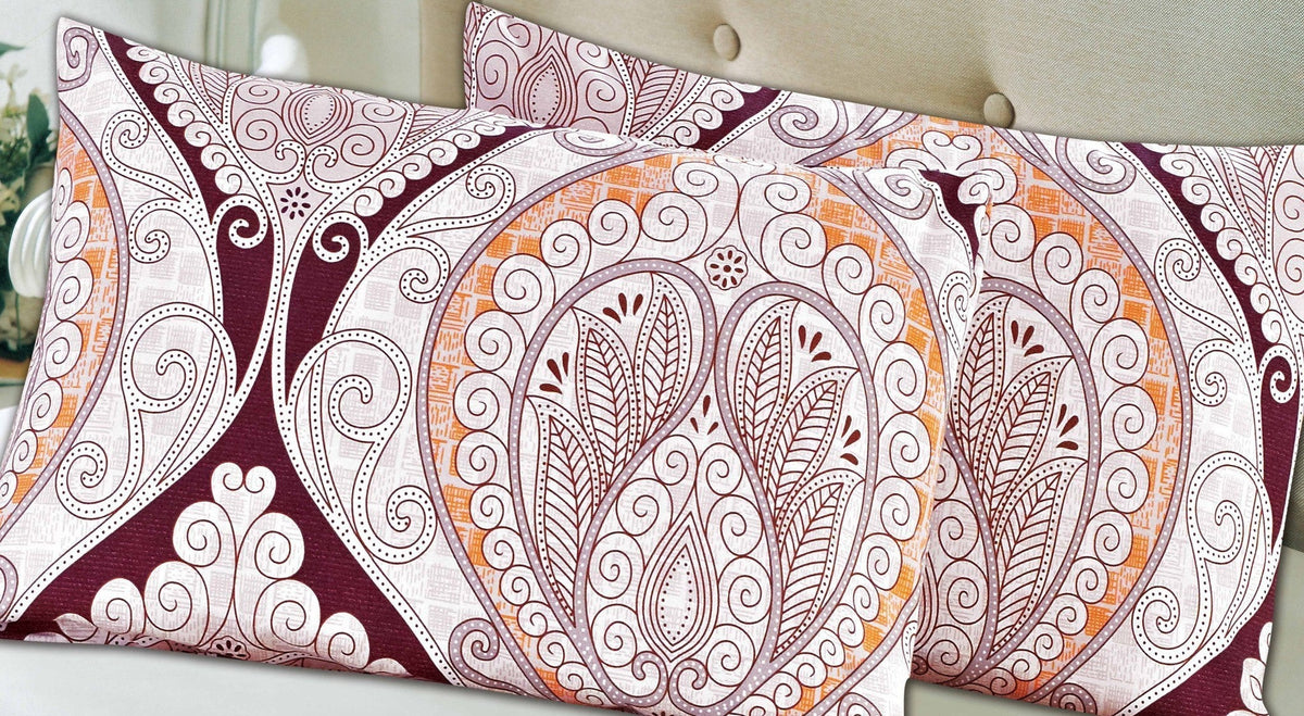 Maroon Mandala Ivory Damask Polyester Pillowcases, Set of 2 – view 2