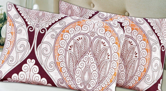 Maroon Mandala Ivory Damask Polyester Pillowcases, Set of 2 – view 2