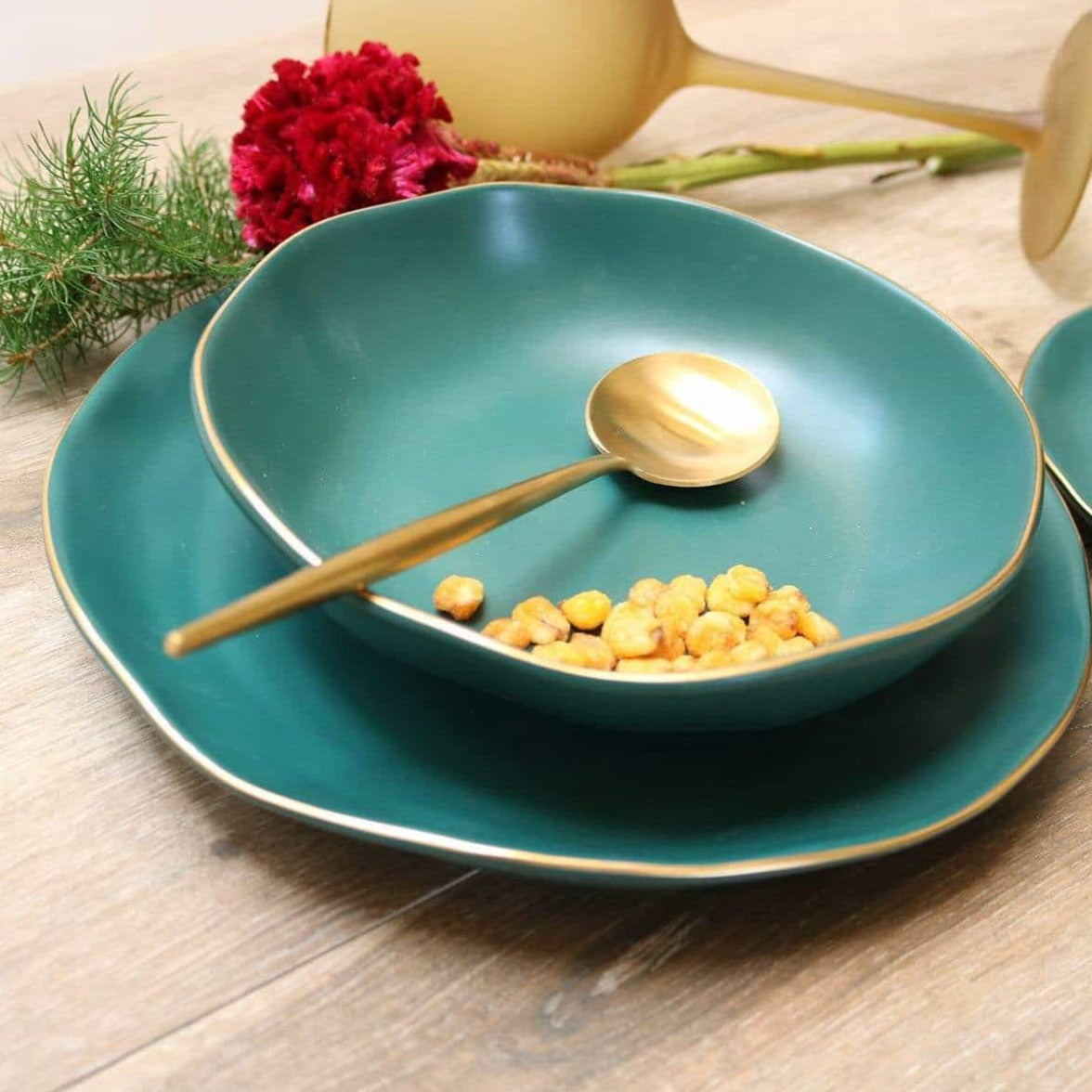 Pine Green Ceramic Soup Bowls, Set of 4