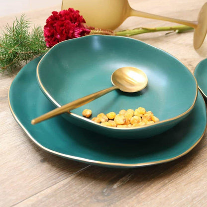 Pine Green Ceramic Soup Bowls, Set of 4