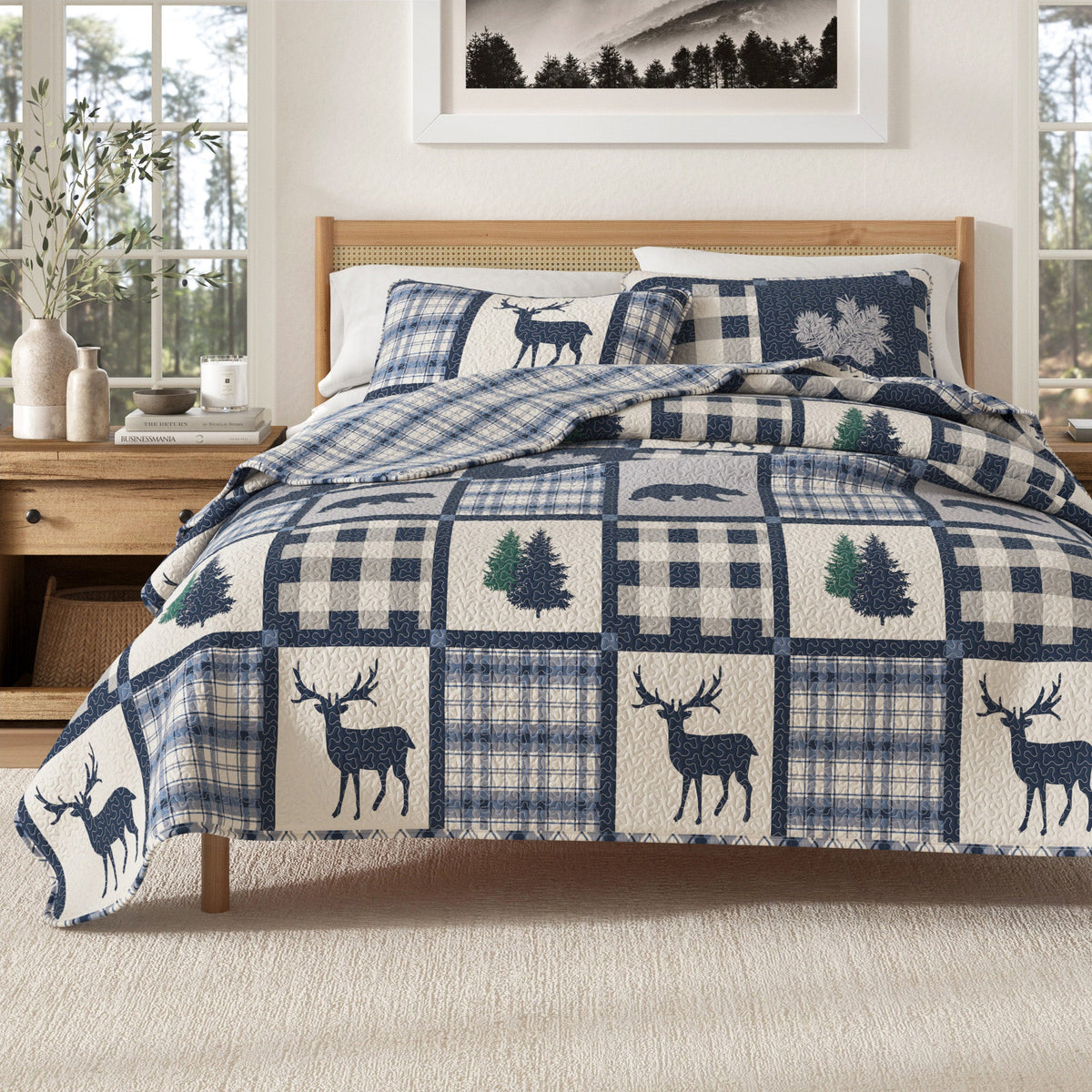 Reversible Plaid Lodge Quilt Set with Shams – Stonehurst Collection – view 7
