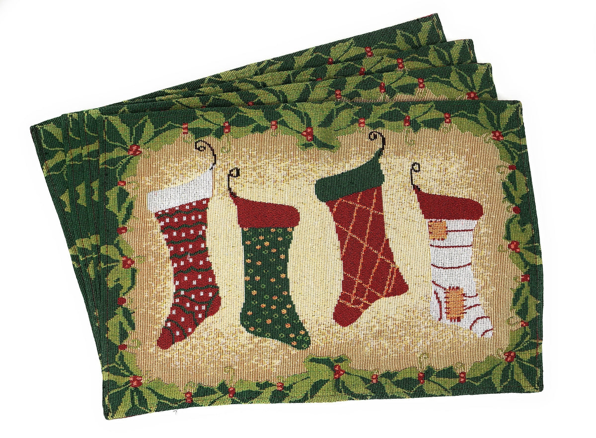 Festive Christmas Stocking Woven Placemat Set with Gold Thread Accents – view 3