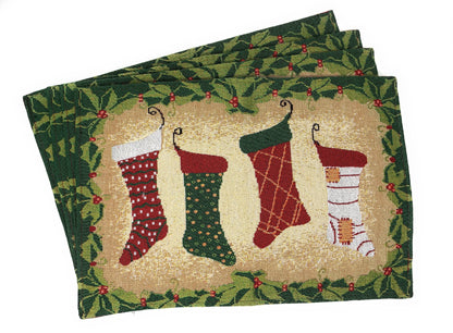 Festive Christmas Stocking Woven Placemat Set with Gold Thread Accents – view 3