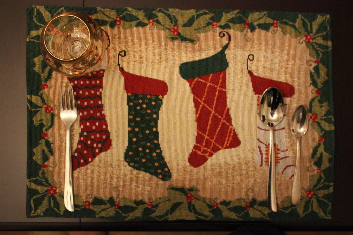 Festive Christmas Stocking Woven Placemat Set with Gold Thread Accents – view 7