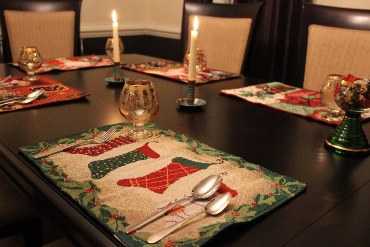 Festive Christmas Stocking Woven Placemat Set with Gold Thread Accents – view 4