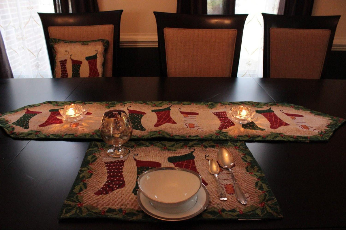 Festive Christmas Stocking Woven Placemat Set with Gold Thread Accents – view 5