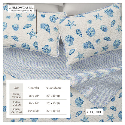 Bali Collection Blue Shells and Coral Coastal Quilt Set – view 3