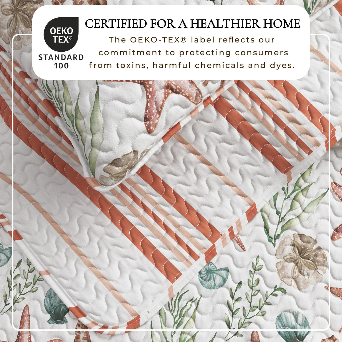 Castaway Seahorse and Shells Reversible Coastal Quilt Set – view 2